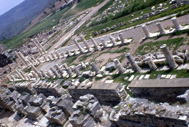Photo shows part of the upper agora in Ephesus along with the remains of the basilica. The colonnade found here comes from the Augustan period.  © copyright holder of this work is Richard E. Oster.