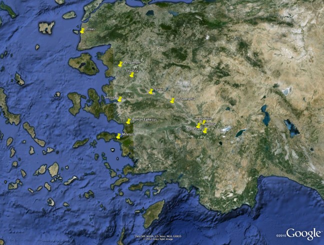 Map of Christian congregations in first century Asia Minor.  Page 54, figure 33.
