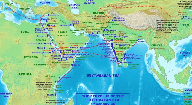 Map based upon the text of itinerary of mid-first century AD Greek document, Periplus. Page 35, figure 18.  